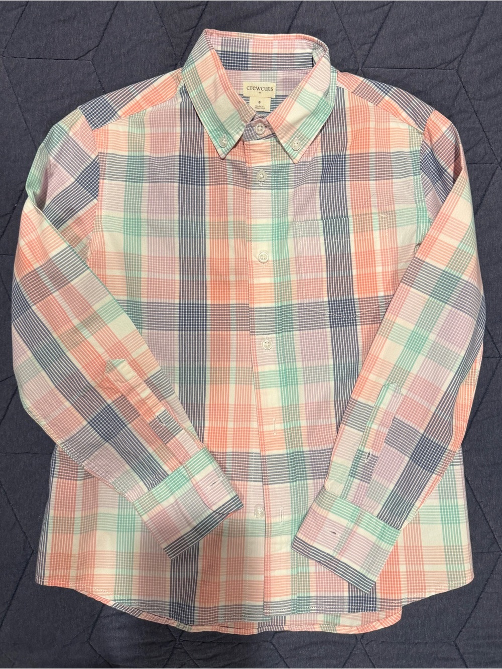 Crewcuts Pastel Plaid Button-Down Shirt in Coral, Mint & Navy